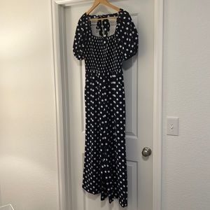 Dark Blue Polka Dot Midi Jumpsuit